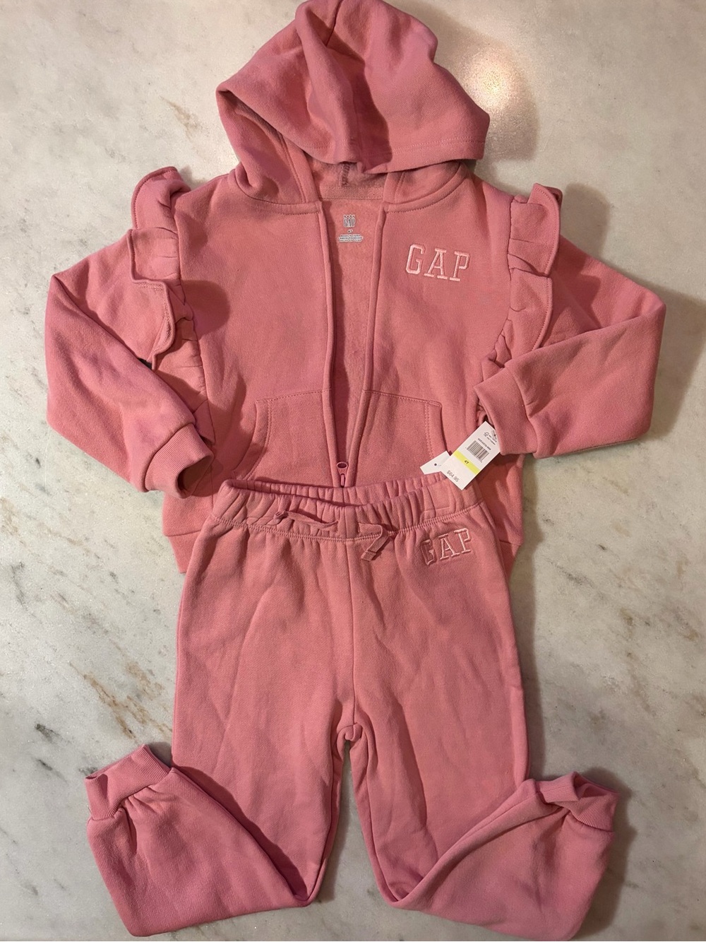 GAP Girls Pink Ruffle Hoodie & Jogger Set